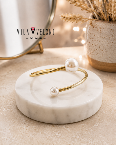 Pearl Duo Open Cuff Bracelet - 18K Gold Plated