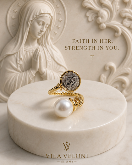 Eternal Faith Ring with Virgin Mary Medal and Pearl