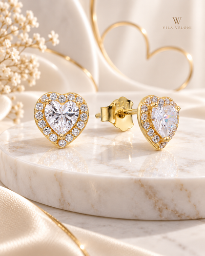 Eternal Heart Stud Earrings - 925 Sterling Silver with 18K Gold Plating