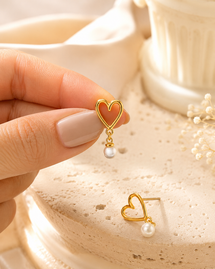 Liora Pearl Heart Earrings - 925 Sterling Silver with 18K Gold Plating