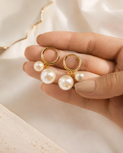Celestine Duo Pearl Huggie Earrings - Sterling Silver 925