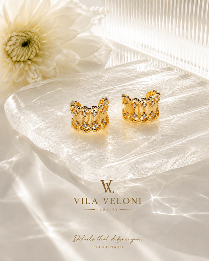 Isadora Crystal Earcuff - Brass with 18K Gold Plating