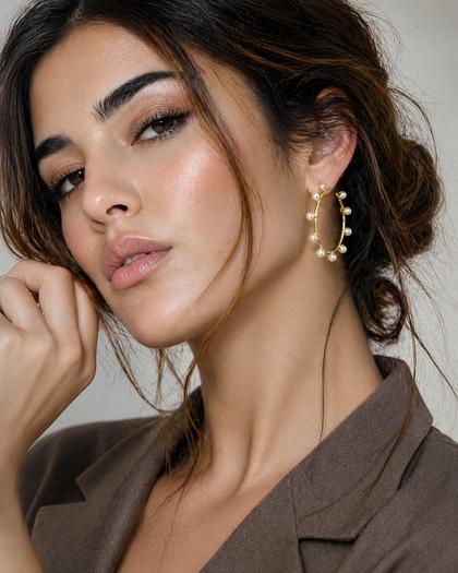 Pearl Halo Hoop Earrings - 18K Gold Plated