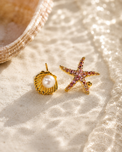 Maré Rosé Seashell & Starfish Earrings - 925 Sterling Silver
