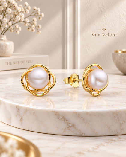 Orbital Pearl Earrings – Sterling Silver 925