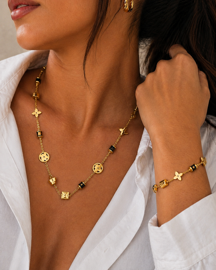 Clover Set - Necklace & Bracelet, 18k Gold Plated Brass