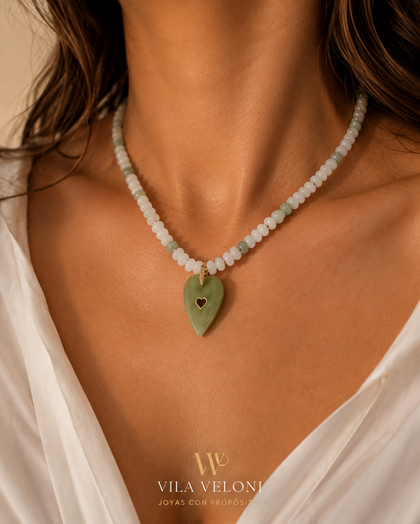 Green Heart Agatha Stone Necklace