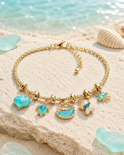 Dream Tides Bracelet - turquoise sea charms, gold-tone, adjustable