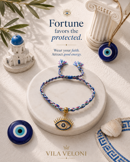 Evil Eye Bracelet - silver 925 gold plated Gold-Tone Charm, Multicolor Cord, Adjustable