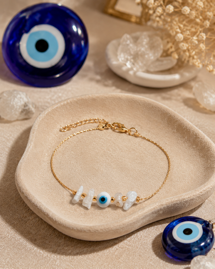 Evil Eye Bracelet - Blue Lapis, Semiprecious Stones, Gold-Plated, Adjustable