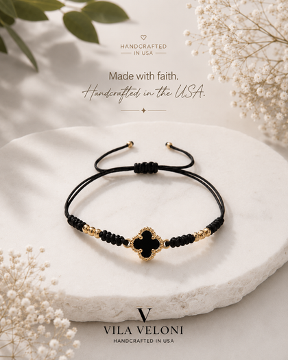 Adjustable Black Lucky Clover Bracelet