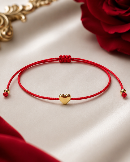 Red String Bracelet - Silver 925 Gold Plated Heart, Gold-Plated, Adjustable