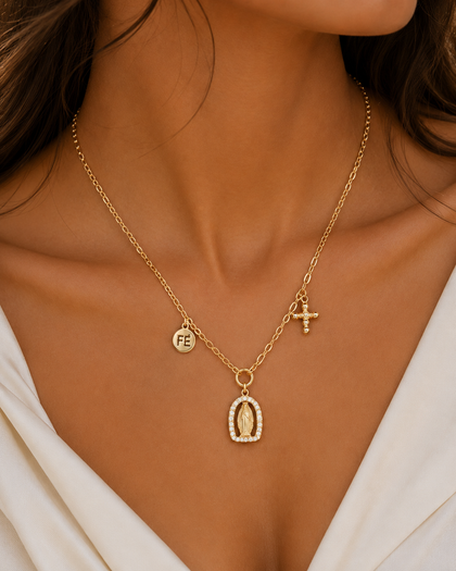 Virgin Mary Necklace with Faith and Cross