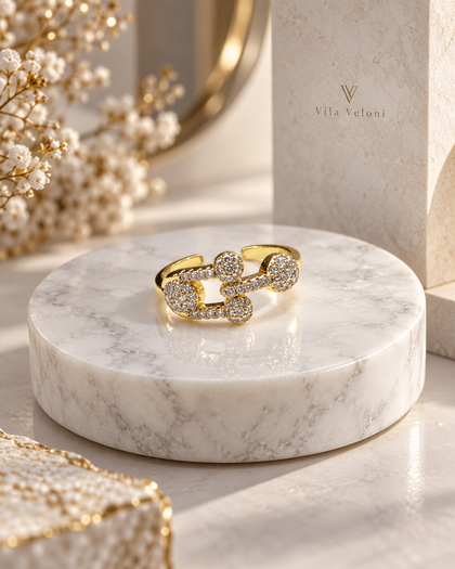 Golden Constellation Ring - Cubic Zirconia, 18k Gold Plated, Adjustable