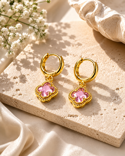 Rose Clover Drop Earrings - Brass with 18K Gold Plating