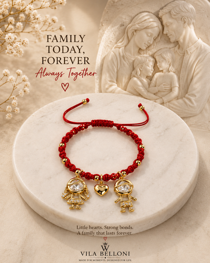 Bracelet - Heart Charms, Red Cord, 18k Gold Plated, Adjustable