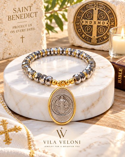 Saint Benedict Bracelet - Lead-Tone Crystals, Brass, Adjustable