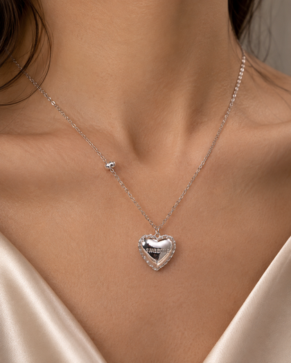 Sweet Heart Necklace - Engraved Heart Pendant, Stainless Steel