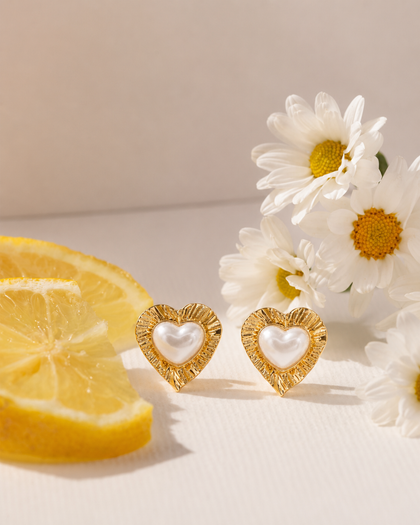 Pearl Heart - 18K Gold-Plated Brass Earrings