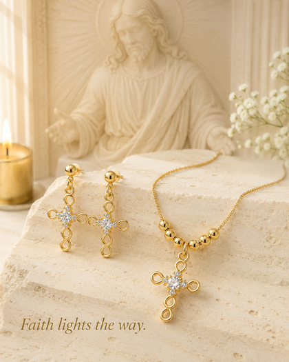 Eterna Faith Necklace & Earrings Set - 18K Gold-Plated Brass