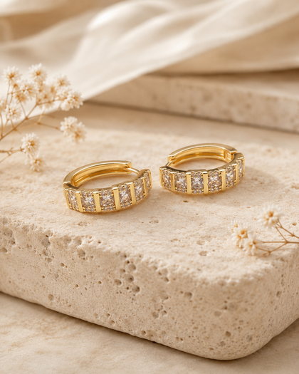 Mila Huggie Earrings with Zirconia - Brass