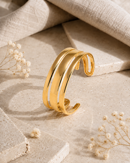 Triple-Band Cuff Bracelet - Gold-Plated, Open Fit