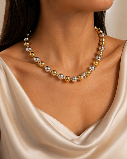 Dualité Two-Tone Beaded Necklace - Gold & Silver