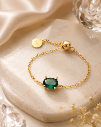 Eternal Emerald Adjustable Ring in 925 Sterling Silver with Gold Plating