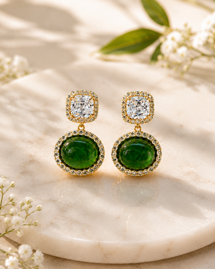 Certificate Jade Élégance - 925 Sterling Silver Drop Earrings