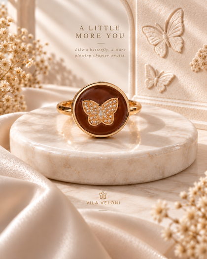 Butterfly Transformation Ring - Cocoa Brown, Brass with Gold Plating