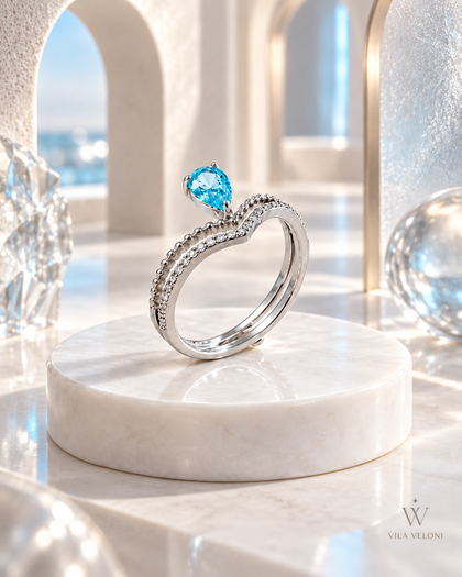 Royal Drop Ring - Sky Blue, 925 Sterling Silver