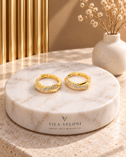 925 Sterling Silver Huggie Earrings with 18K Gold Plating and Micro Zirconias