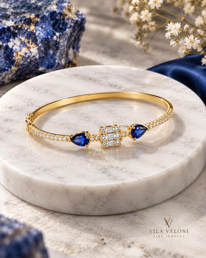 Bracelet - Royal Sapphire Teardrop Stone, Gold Tone