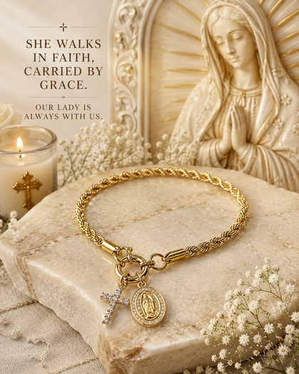 Divine Grace Bracelet - Virgin Mary & Cross, gold-tone