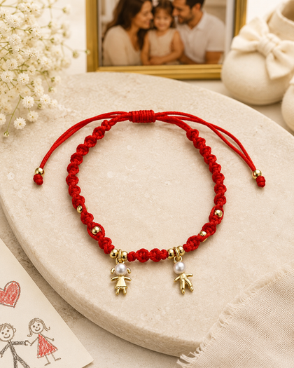 Family Bracelet - Boy & Girl Charms, 18k Gold Plated, Adjustable
