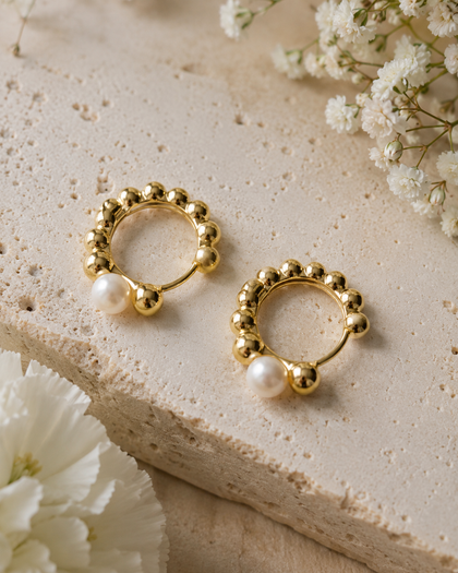 Aurelia Pearl - 925 Sterling Silver Huggie Earrings with 18K Gold Plating