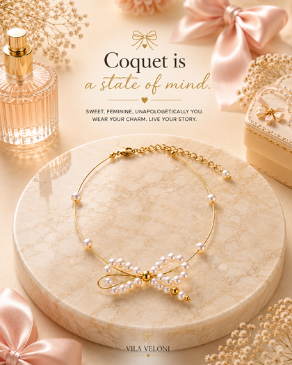 Coquette Pearl Bow Bracelet - Gold-Tone Finish, Adjustable