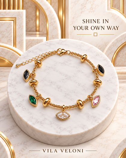 Eye Bracelet - Multicolor Cubic Zirconia, 18k Gold Plated