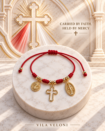 Guardian of Faith Bracelet - Saint Benedict, Cross & Virgin Mary Charms, 18k Gold Plated, Adjustable
