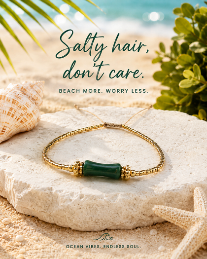 Beaded Bracelet - Deep Emerald, Natural Stones and Pearl, 18k Gold Plated Beads, Adjustable