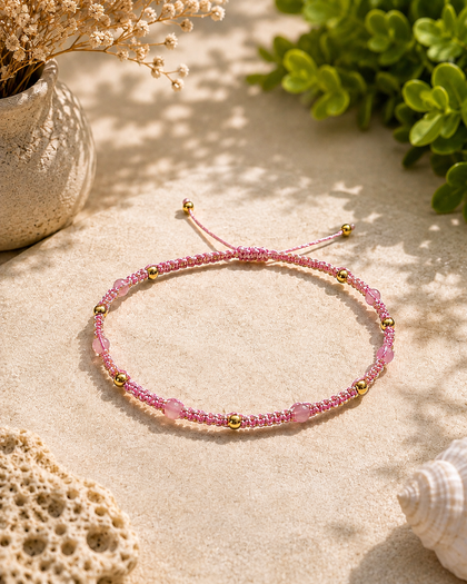 Endless Summer Bracelet - Flamingo Pink, Colorful Beads, Handwoven Macramé, Adjustable