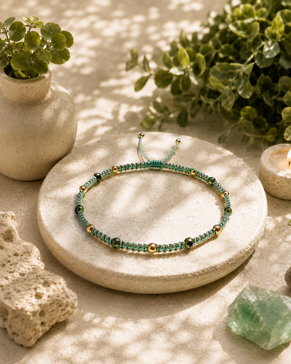 Endless Summer Bracelet - Tropical Green, Colorful Beads, Handwoven Macramé, Adjustable