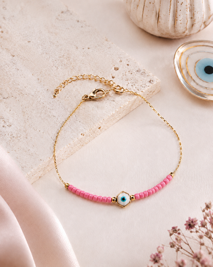 Evil Eye Bracelet - Blush Pink, Gold-Plated, Adjustable