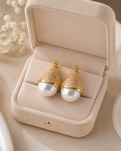 18k Gold-Plated Bell and Pearl-Style Earrings
