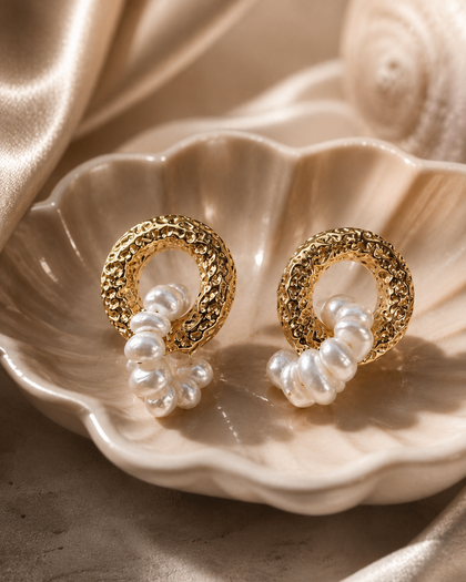 Textured 925 Silver Hoop Earrings with Pearls