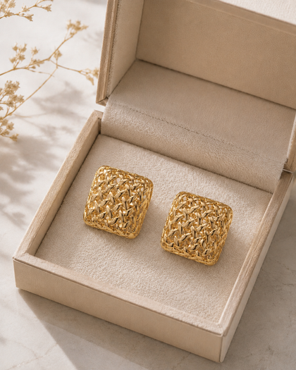 Textured Square Earrings with 18k Gold Plating