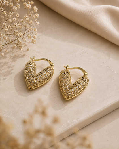 Earrings - Heart, 18k Gold Plated