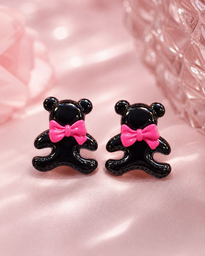 Black Bear Earrings with Fuchsia Bow