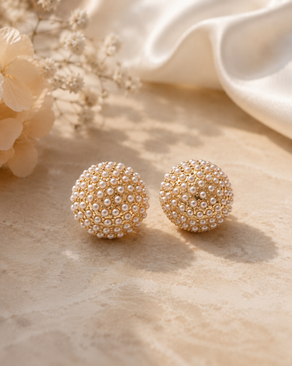 Circular Pearl Earrings - 18k Gold Plated