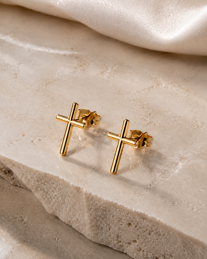 Gold Cross Stud Earrings - Minimalist Faith-Inspired Earrings